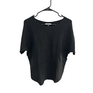 Vita Milano Womens Black Short Sleeve Button Back Casual Top Size Medium